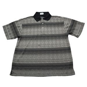 PGA Shirt Mens S Gray Striped Tour Golf Polo Lightweight Performance